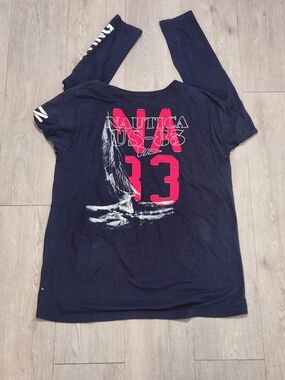 Nautica Yachting Navy Blue Graphic Long Sleeve L
